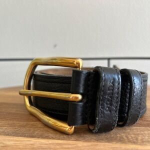 Prada Belt Pebbled Black Solid Brass Buckle Made in Italy Leather Sz 38/95